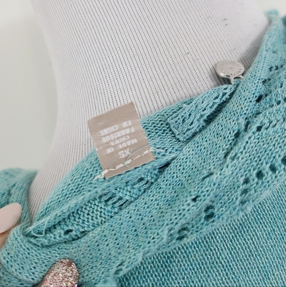 Anthropologie Knitted & Knotted Kose Teal Pom Pom Cardigan - Picture 6 of 6